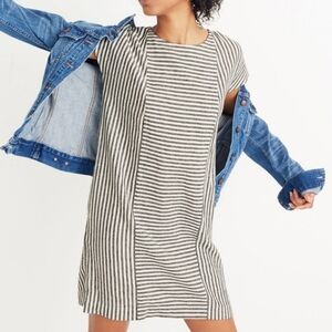Madewell Stripe-Play Button-Back Tee Linen Dress size XXS in rue black